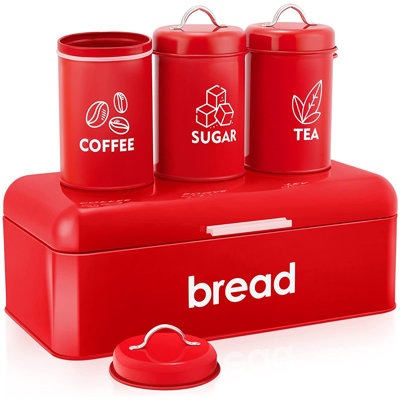 Gracie Oaks Red Bread Box For Kitchen Counter,Large Metal Bread Storage ...